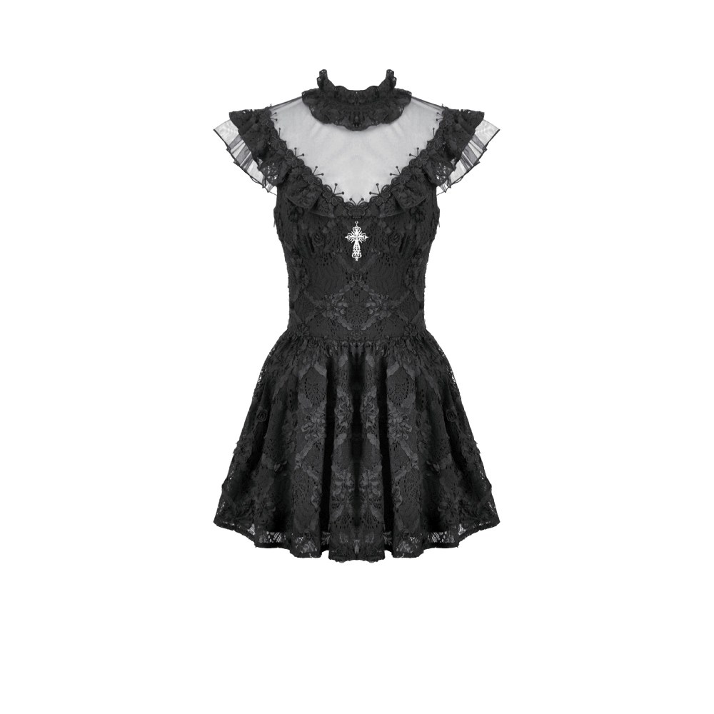 Dark in Love - Dark Sacred Lace HighNeck Short dress - Black